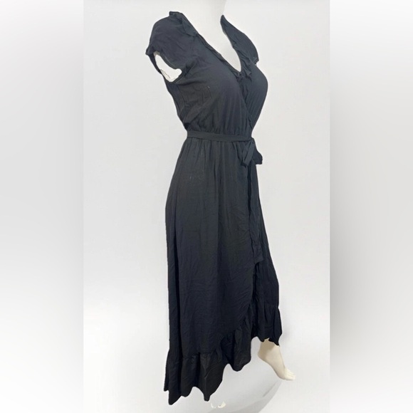 NWT Old Navy Midi Wrap Dress Solid Black Short Sleeve Sz S Tall - Picture 3 of 11